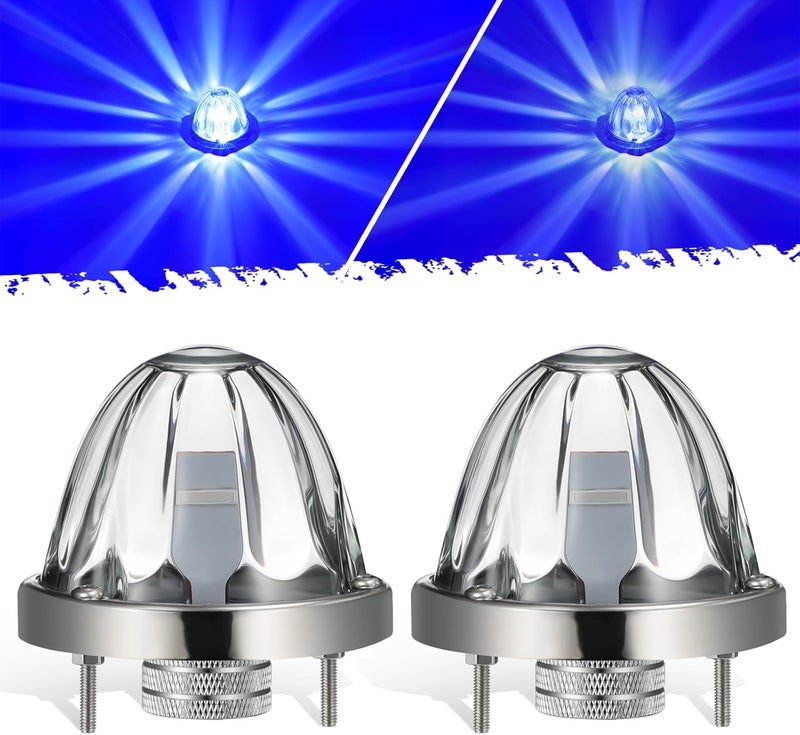 Partsam 2Pcs Glass Watermelon Lights [Patented] Clear Lens Blue LED Side Marker Clearance Lights with Bezel Replacement for Kenworth Peterbilt Freightliner Trucks - Image 1